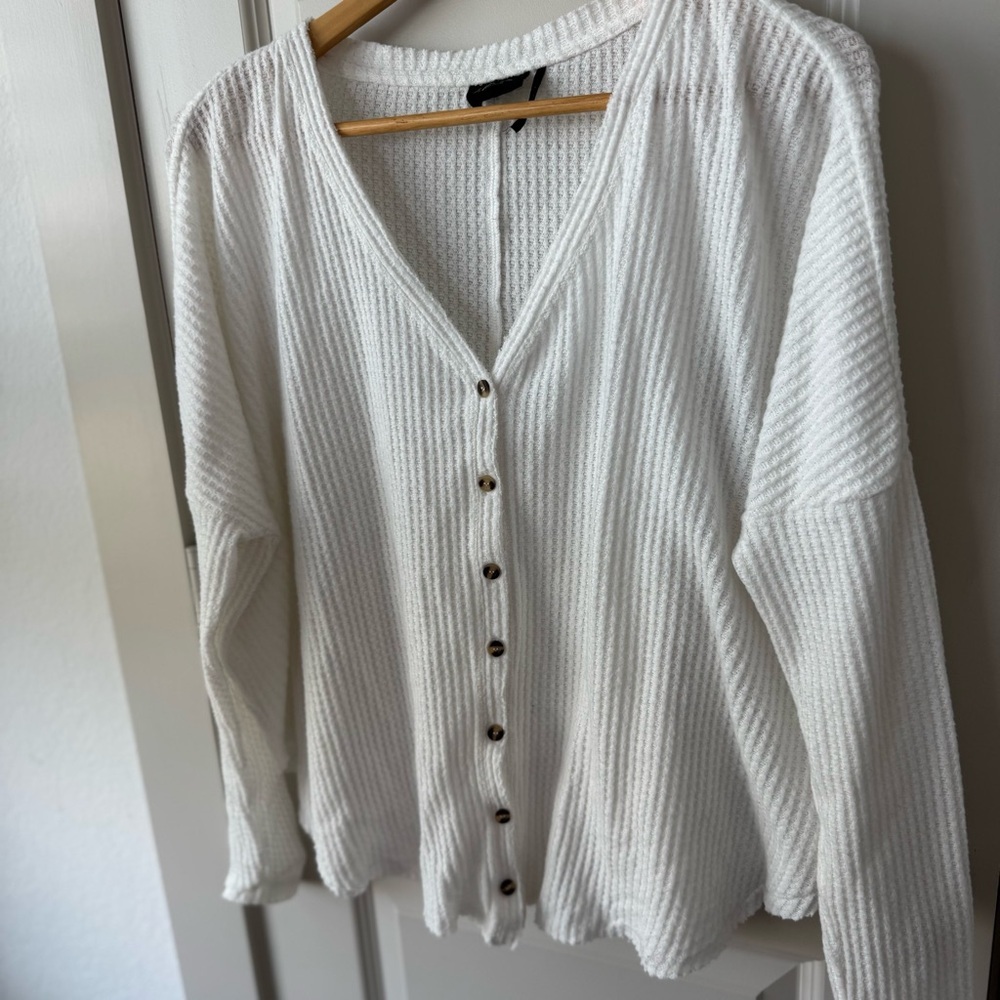 Urban Outfitters Out From Under Waffle Knit Button Up Oversized Thermal Top M - Picture 5 of 7